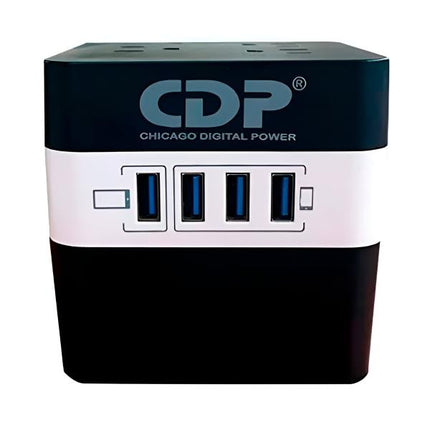 REGULADOR DE VOLTAJE CDP RU-AVR604 600VA 300W 4 TOMAS 92?144 VCA 4 PUERTOS USB REGULACIÓN AUTOMÁTICA LEDS NEGRO / BLANCO