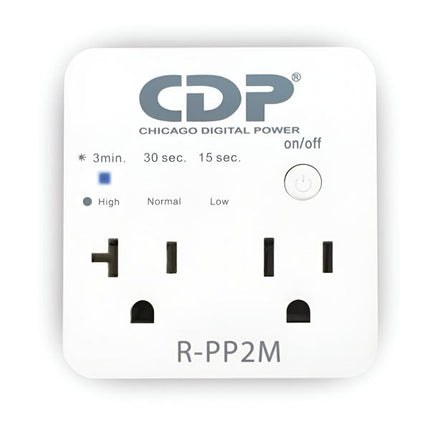 PROTECTOR DE VOLTAJE CDP R-PP2 1800W 2 TOMAS SUPRESIÓN DE SOBRECORRIENTE Y SOBRE VOLTAJE RETARDO DE ENERGÍA SELECCIONABLE BLANCO