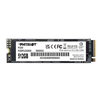 HD INTERNO SOLIDO 512GB PATRIOT P320 M.2 2280 PCIE GEN3 X4 3000MB/S / 2200MB/S P320P512GM28 NEGRO