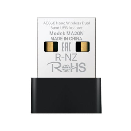 ADAPTADOR DE RED MERCUSYS MA20N(US) DUAL BAND USB 2.0 433 MBPS (5 GHz) + 200  MBPS (2,4 GHz)