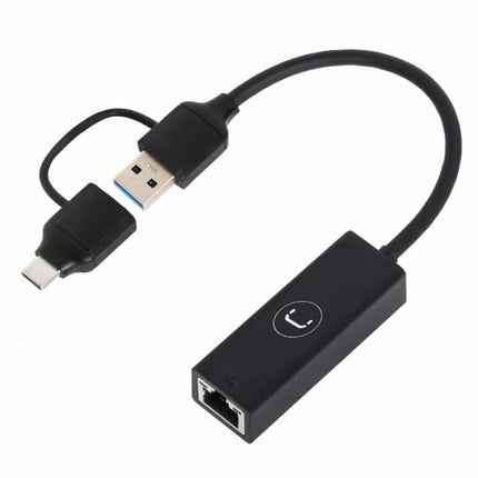 ADAPTADOR 2 EN 1 UNNO TEKNO AD3007BK USB-A USB-C DUAL A GIGABIT ETHERNET 10M/100M/1GBPS