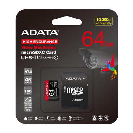 MEMORIA MICRO SDXC 64GB ADATA AUSDX64GUI3V30SHA2-RA1 UHS-I U3 V30 100/80MB/S PARA VIDEOVIGILANCIA