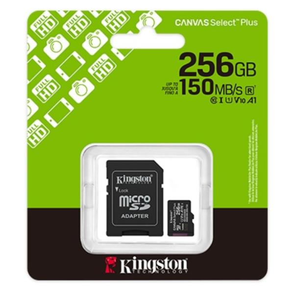 MEMORIA MICRO SD 256GB KINGSTON SDCS3/256GB CLASE 10 UHS-I U3 150 MB/S PARA DISPOSITIVOS Y CAMARAS ANDROID