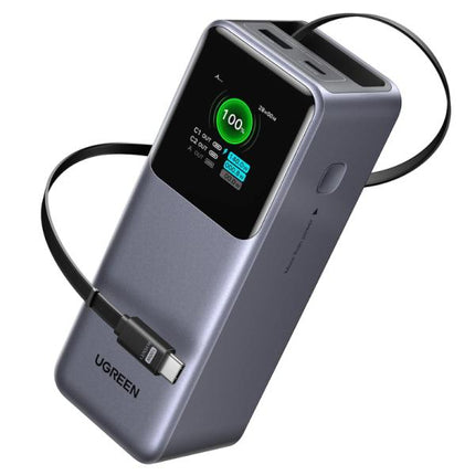 POWER BANK UGREEN PB726 20000MAH USC-C / USB-A CABLE RETRÁCTIL INTEGRADO CARGA RÁPIDA 165W 55987B GRIS