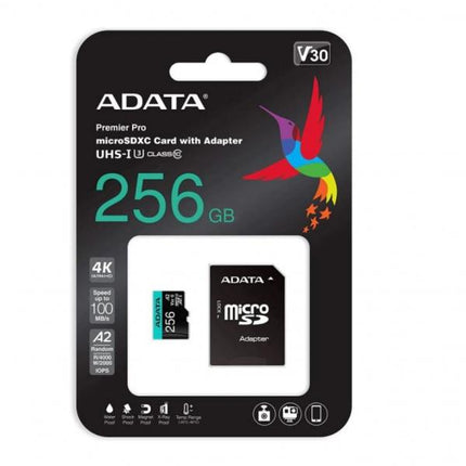 MEMORIA MICRO SD 256GB CLASE 10 ADATA COMPATIBLE CON DRONES Y NINTENDO AUSDX256GUI3V30SA2-RA1